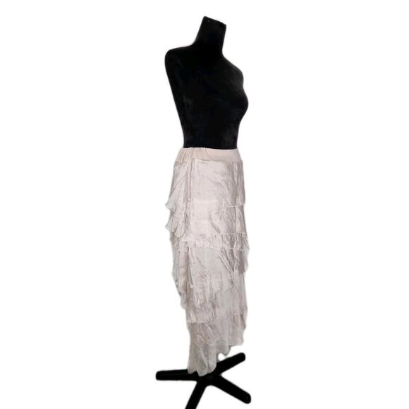 Tempo Paris Silk Angled Tiered Midi Skirt Pink Boho Euro Summer size small - Picture 4 of 10